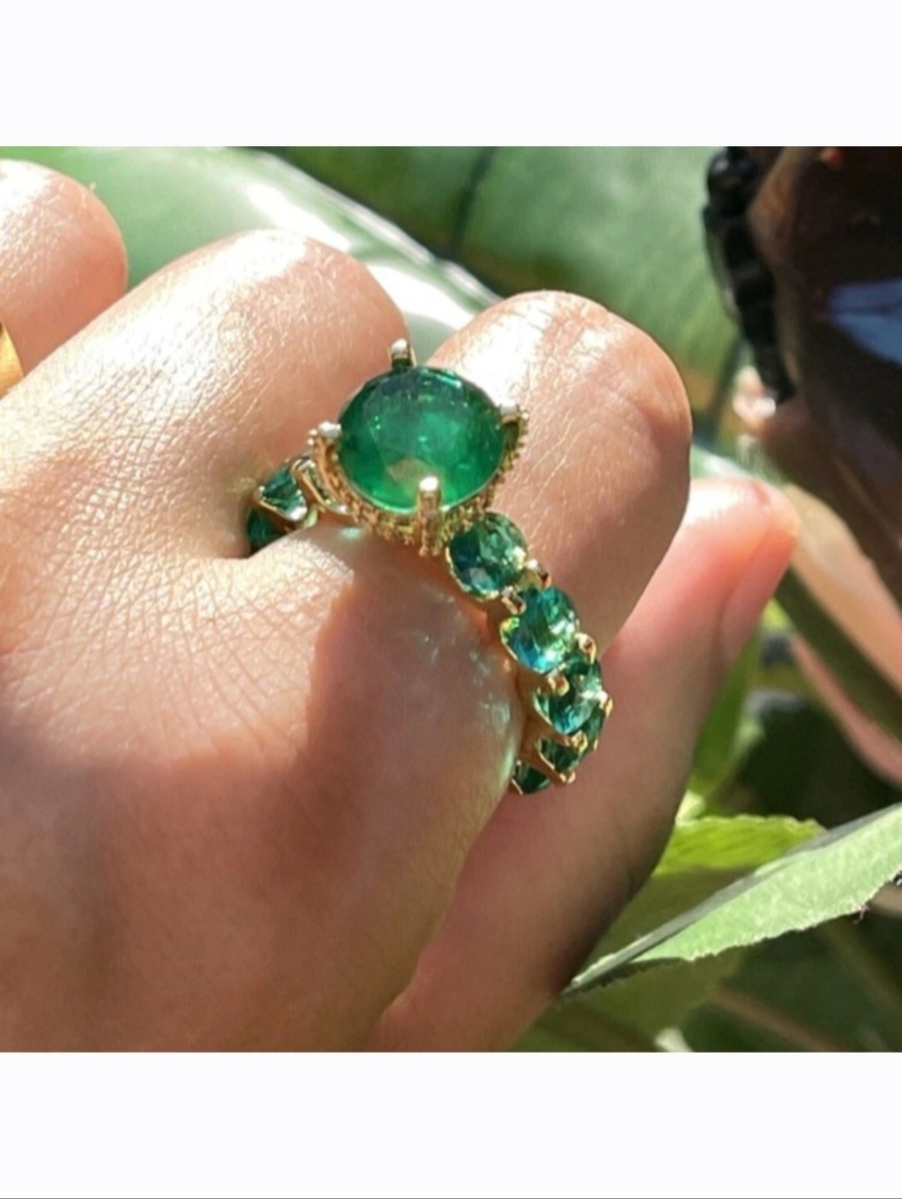 Natural Green Emerald & 18K Gold Vermeil  Statement Ring